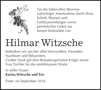 Traueranzeige von Hilmar Witzsche von WVG - Wochenspiegel Wittenberg