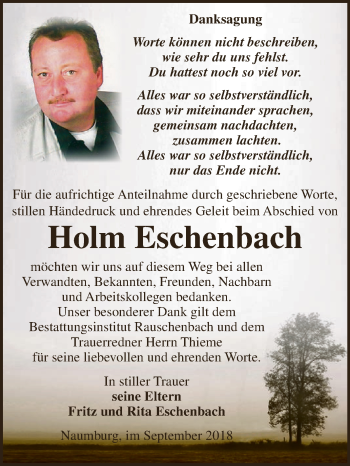 Traueranzeige von Holm Eschenbach von WVG - Wochenspiegel NMB / WSF / ZTZ