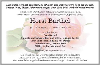Traueranzeige von Horst Barthel von Mitteldeutsche Zeitung