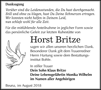 Traueranzeige von Horst Britze von Mitteldeutsche Zeitung Merseburg/Querfurt