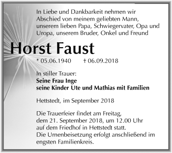 Traueranzeige von Horst Faust von Mitteldeutsche Zeitung