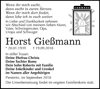 Traueranzeige von Horst Gießmann von Mitteldeutsche Zeitung