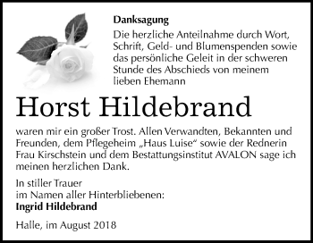 Traueranzeige von Horst Hildebrand von Mitteldeutsche Zeitung Halle/Saalkreis