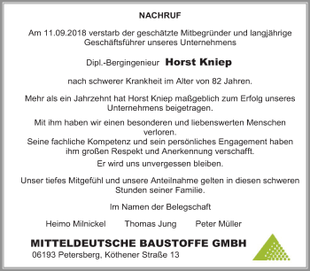 Traueranzeige von Horst Kniep von Mitteldeutsche Zeitung Halle/Saalkreis