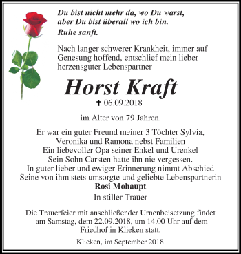Traueranzeige von Horst Kraft von Mitteldeutsche Zeitung
