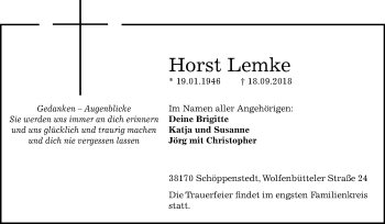 Traueranzeige von Horst Lemke von Mitteldeutsche Zeitung Aschersleben