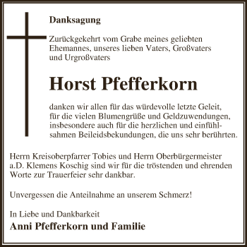 Traueranzeige von Horst Pfefferkorn von WVG - Wochenspiegel Dessau / Köthen