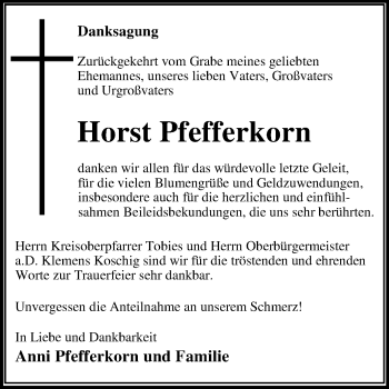 Traueranzeige von Horst Pfefferkorn von Mitteldeutsche Zeitung Dessau-Roßlau