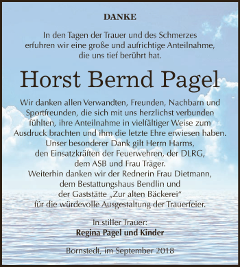Traueranzeige von Horst Bernd Pagel von Super Sonntag SGH Mansf. Land