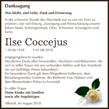 Traueranzeige von Ilse Coccejus von Super Sonntag SGH Mansf. Land