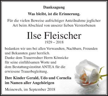 Traueranzeige von Ilse Fleischer von Mitteldeutsche Zeitung Zeitz