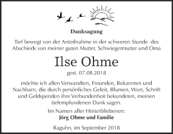 Traueranzeige von Ilse Ohme von WVG - Wochenspiegel Bitterfeld