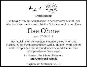 Traueranzeige von Ilse Ohme von Mitteldeutsche Zeitung Bitterfeld
