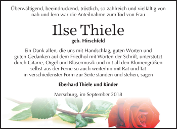 Traueranzeige von Ilse Thiele von Mitteldeutsche Zeitung Merseburg/Querfurt