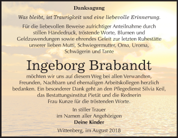 Traueranzeige von Ingeborg Brabandt von Mitteldeutsche Zeitung