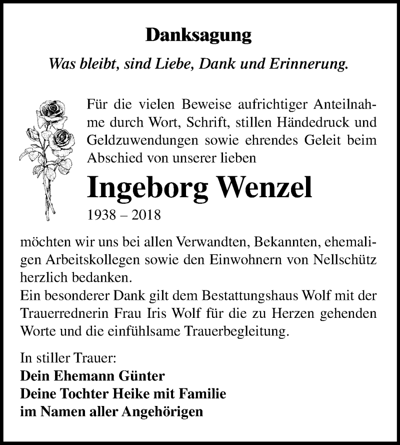  Traueranzeige für Ingeborg Wenzel vom 15.09.2018 aus Mitteldeutsche Zeitung Weißenfels