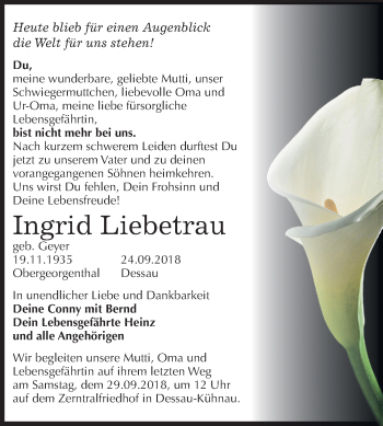 Traueranzeige von Ingrid Liebetrau von Mitteldeutsche Zeitung Dessau-Roßlau
