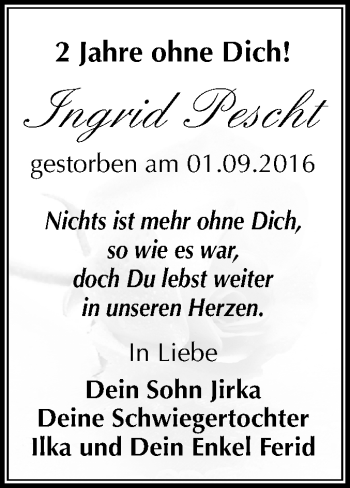 Traueranzeige von Ingrid Pescht von Mitteldeutsche Zeitung Merseburg/Querfurt