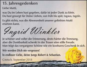 Traueranzeige von Ingrid Winkler von Mitteldeutsche Zeitung Köthen