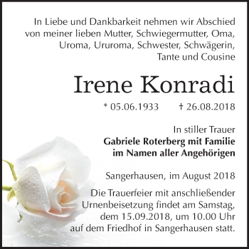 Traueranzeige von Irene Konradi von Mitteldeutsche Zeitung