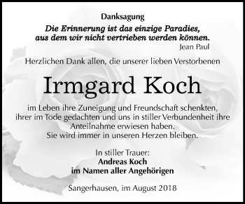 Traueranzeige von Irmgard Koch von Mitteldeutsche Zeitung