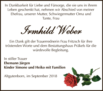 Traueranzeige von Irmhild Weber von Super Sonntag Zeitz