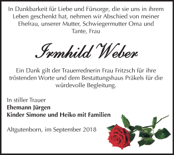 Traueranzeige von Irmhild Weber von Mitteldeutsche Zeitung Zeitz