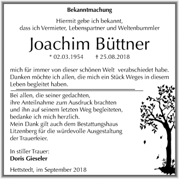 Traueranzeige von Joachim Büttner von Mitteldeutsche Zeitung