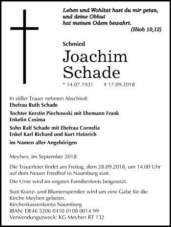 Traueranzeige von Joachim Schade von Mitteldeutsche Zeitung