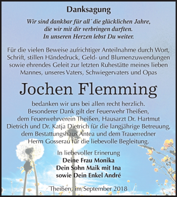 Traueranzeige von Jochen Flemming von Mitteldeutsche Zeitung Zeitz