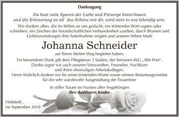 Traueranzeige von Johanna Schneider von Super Sonntag SGH Mansf. Land