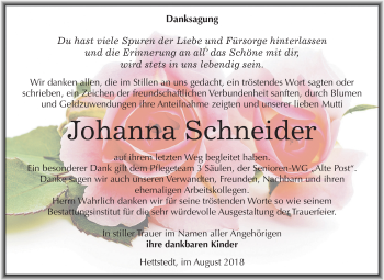 Traueranzeige von Johanna Schneider von Mitteldeutsche Zeitung