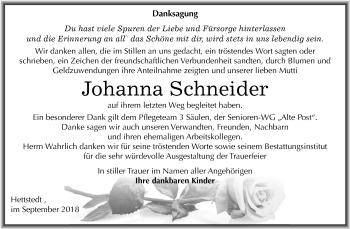 Traueranzeige von Johanna Schneider von Mitteldeutsche Zeitung