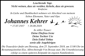 Traueranzeige von Johannes Kehrer von Mitteldeutsche Zeitung Dessau-Roßlau