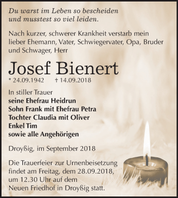 Traueranzeige von Josef Bienert von Mitteldeutsche Zeitung Zeitz
