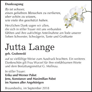 Traueranzeige von Jutta Lange von Mitteldeutsche Zeitung Merseburg/Querfurt