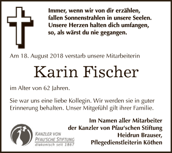 Traueranzeige von Karin Fischer von Super Sonntag Bernburg