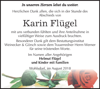 Traueranzeige von Karin Flügel von Mitteldeutsche Zeitung Bernburg