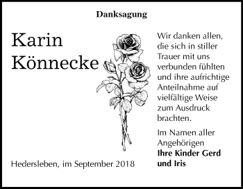 Traueranzeige von Karin Könnecke von Mitteldeutsche Zeitung Quedlinburg