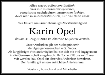 Traueranzeige von Karin Opel von Mitteldeutsche Zeitung