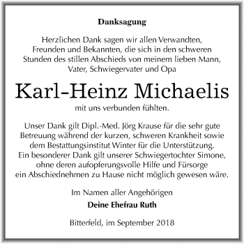 Traueranzeige von Karl-Heinz Michaelis von Mitteldeutsche Zeitung Bitterfeld