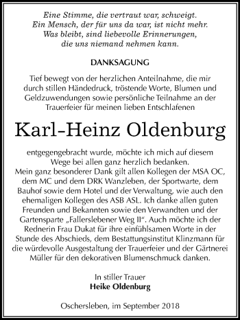 Traueranzeige von Karl-Heinz Oldenburg von Mitteldeutsche Zeitung Aschersleben