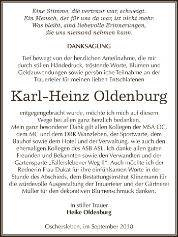 Traueranzeige von Karl-Heinz Oldenburg von Super Sonntag Aschersleben