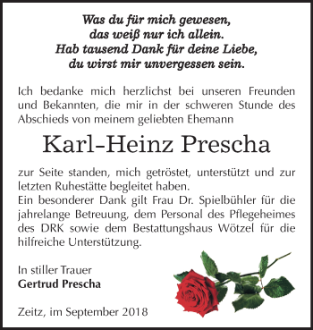Traueranzeige von Karl-Heinz Prescha von Mitteldeutsche Zeitung Zeitz