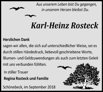Traueranzeige von Karl-Heinz Rosteck von Mitteldeutsche Zeitung Bernburg