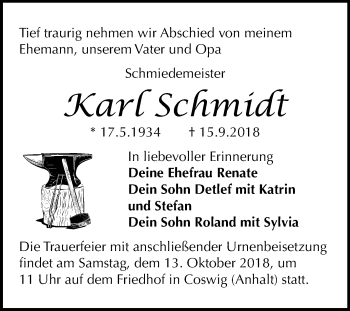Traueranzeige von Karl Schmidt von Mitteldeutsche Zeitung