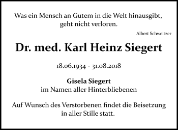 Traueranzeige von Karl Heinz Siegert von Mitteldeutsche Zeitung Bitterfeld