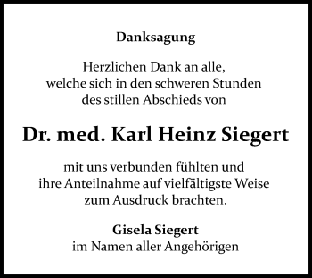 Traueranzeige von Karl Heinz Siegert von Mitteldeutsche Zeitung Bitterfeld