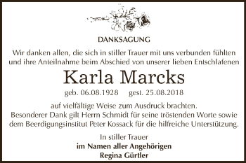 Traueranzeige von Karla Marcks von WVG - Wochenspiegel Dessau / Köthen