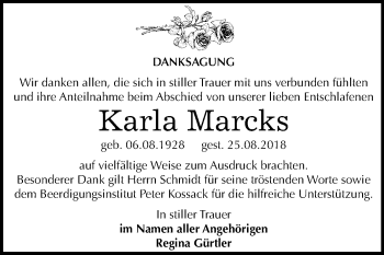 Traueranzeige von Karla Marcks von Mitteldeutsche Zeitung Dessau-Roßlau